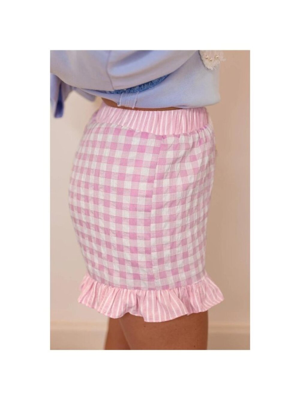 Gingham Ruffle Hem Shorts - Picture 3 of 11